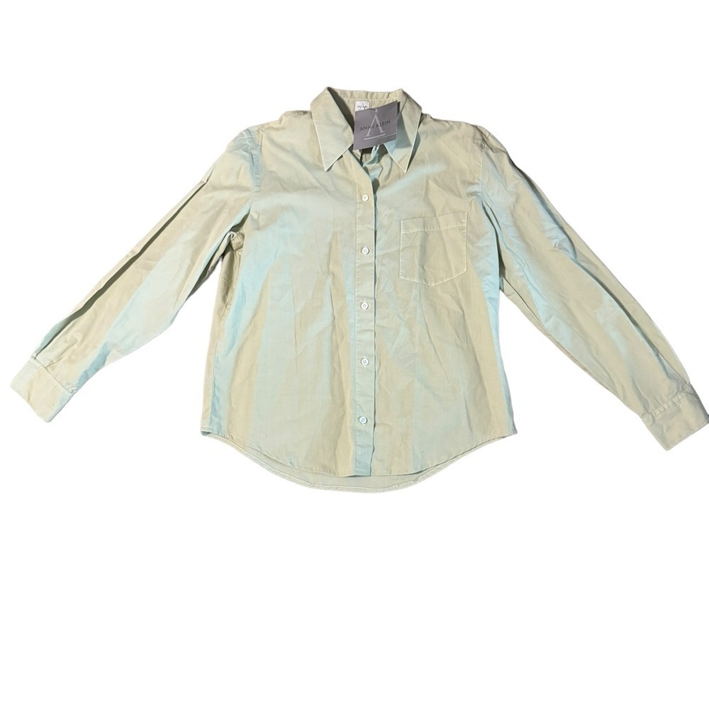 NWT Vintage New Anne Klein Top Women’s 12 Light Green Collard Button Up Shirt